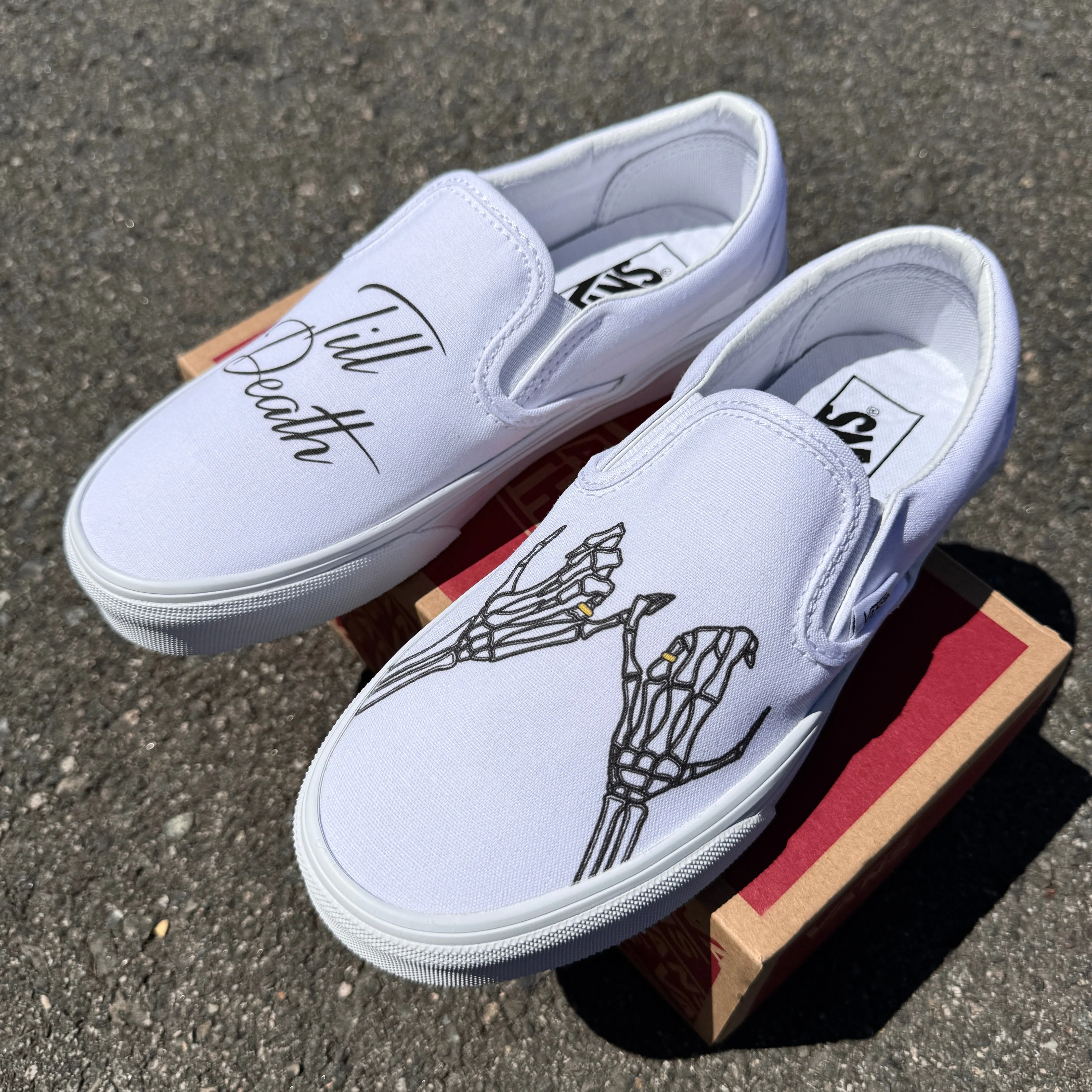 Till Death Pinky Promise Custom Wedding Vans Slip On Shoes for Women and Men