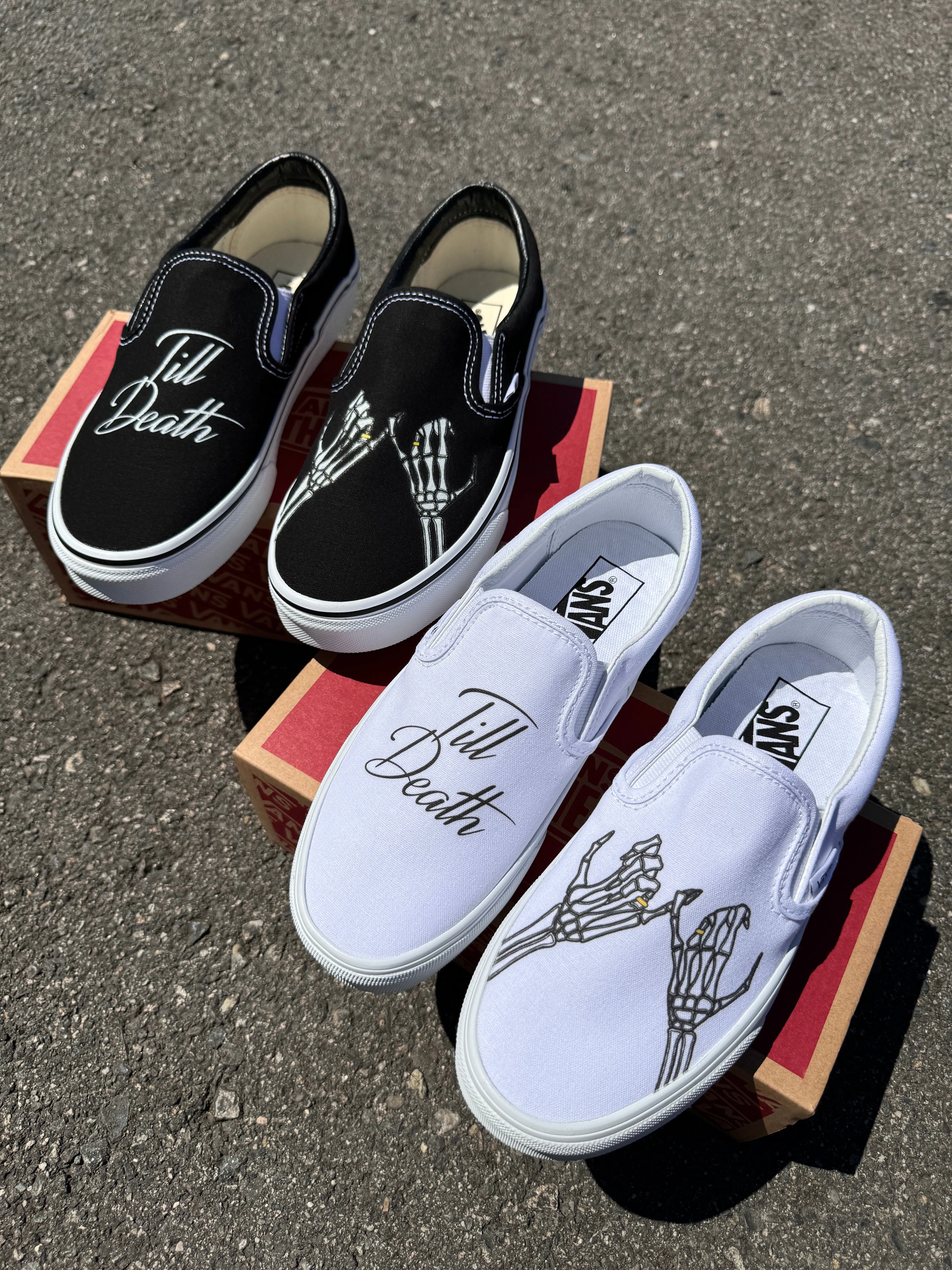 Till Death Pinky Promise Custom Wedding Vans Slip On Shoes for Women and Men