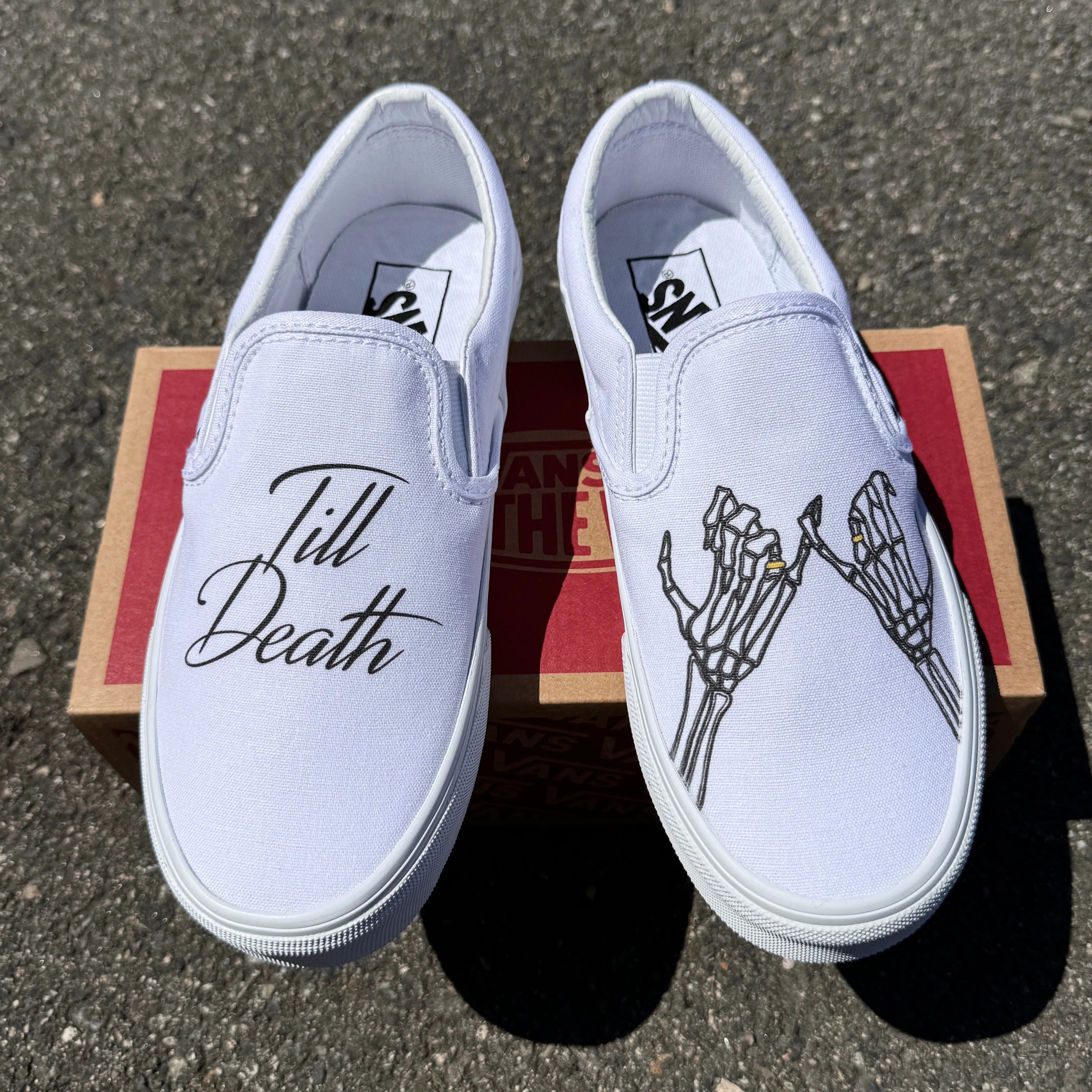 Till Death Pinky Promise Custom Wedding Vans Slip On Shoes for Women and Men