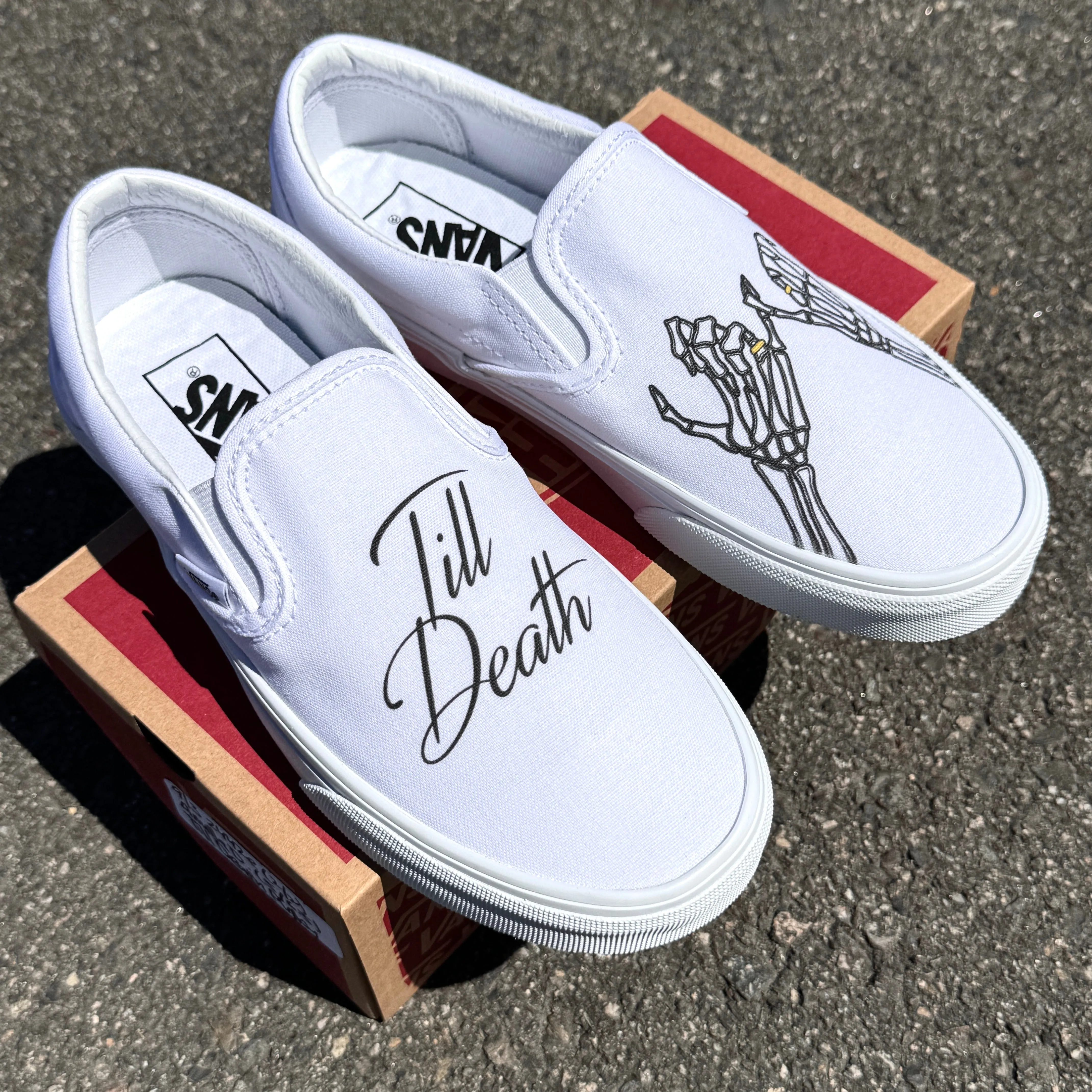 Till Death Pinky Promise Custom Wedding Vans Slip On Shoes for Women and Men