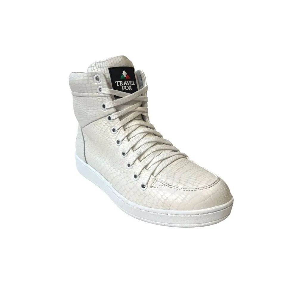 Travel Fox 900 Series Men's White Embossed Snake Print Leather High Top Sneakers 916101-007