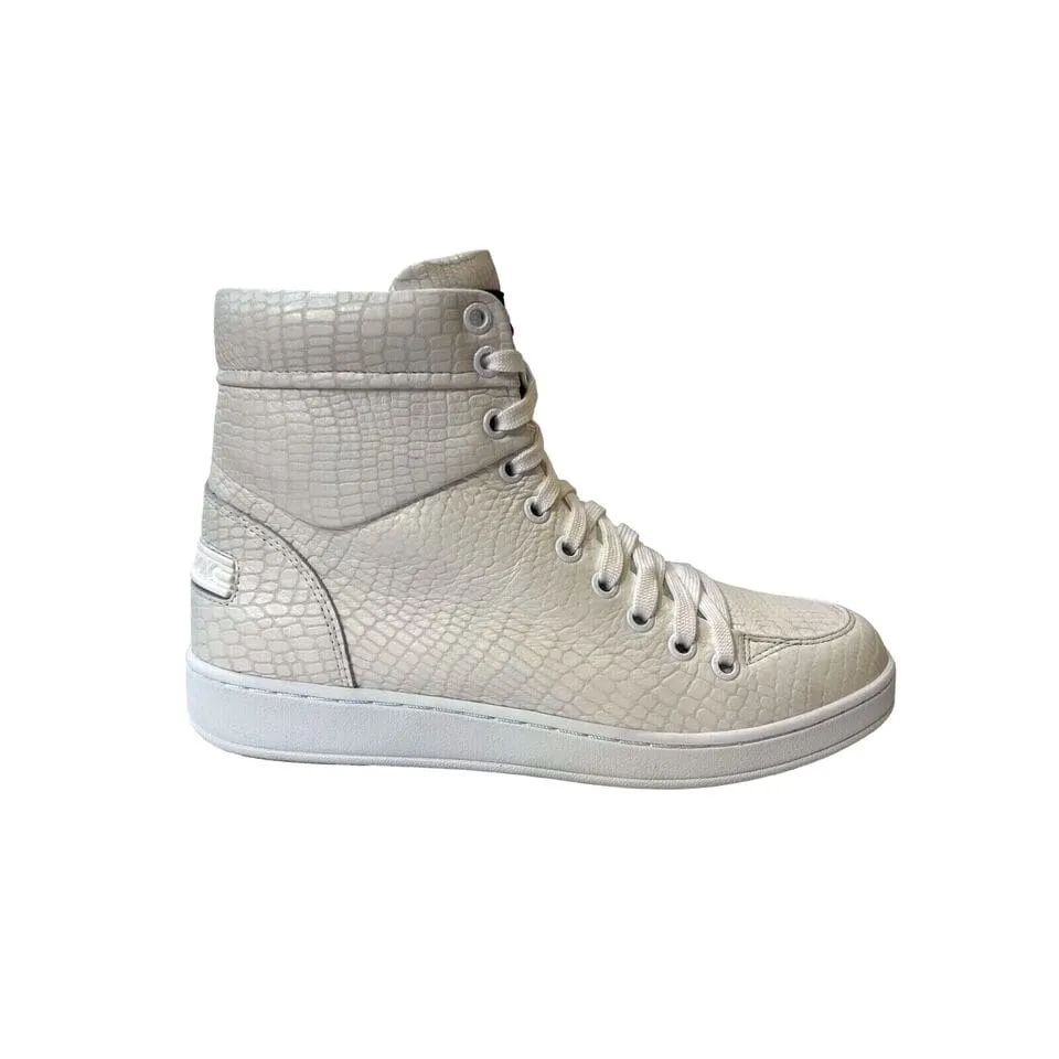 Travel Fox 900 Series Men's White Embossed Snake Print Leather High Top Sneakers 916101-007