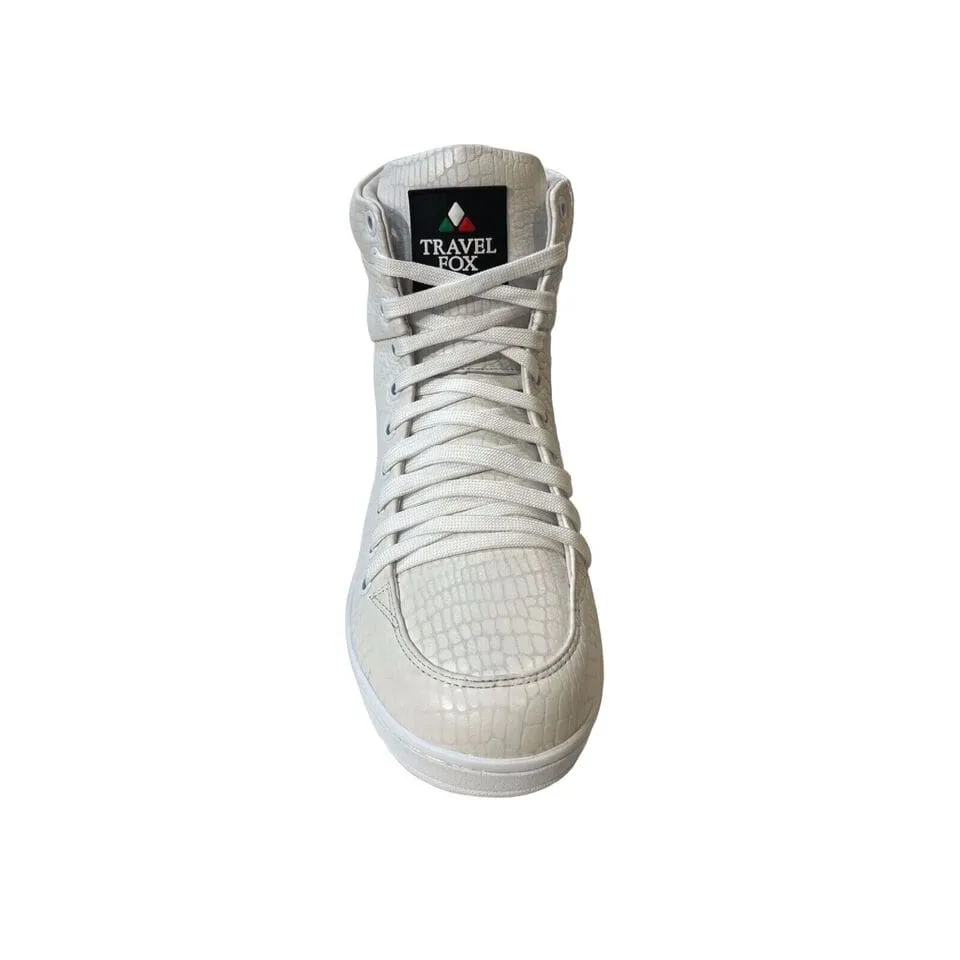 Travel Fox 900 Series Men's White Embossed Snake Print Leather High Top Sneakers 916101-007