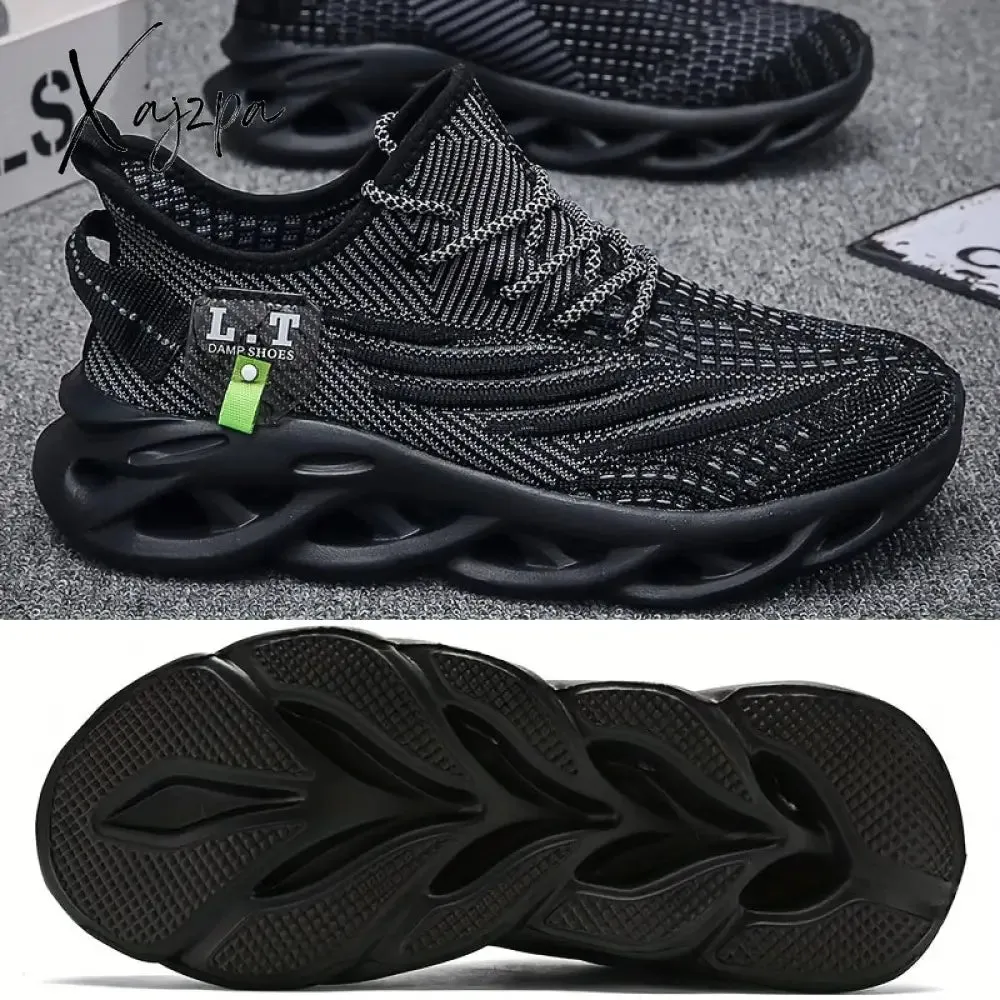 Ultra Comfort Men's Knit Running Shoes - Breathable, Shock-Absorbing, Soft Sole, Lace-Up Design for Outdoor Jogging, Spring and Summer - Ideal for Casual Athletes and Fitness Enthusiasts