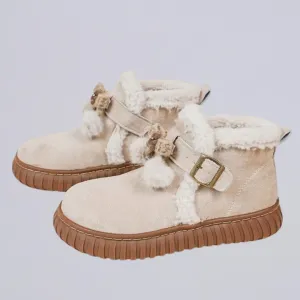 Ultra Soft Plush Bows Buckle Ankle Boots - Women's