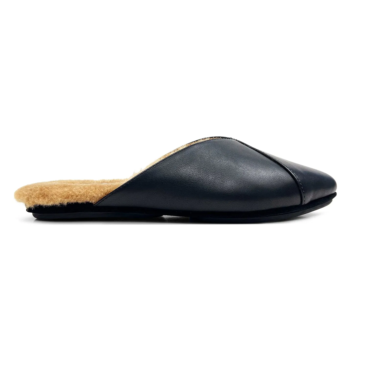 Valentina Slipper Mule in Black Leather