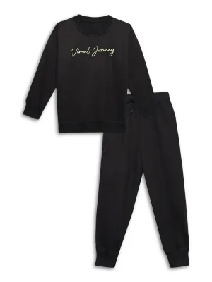 Vimal Jonney Black Printed Round Neck Cotton Fleece Tracksuit Co-ord Set for Kids