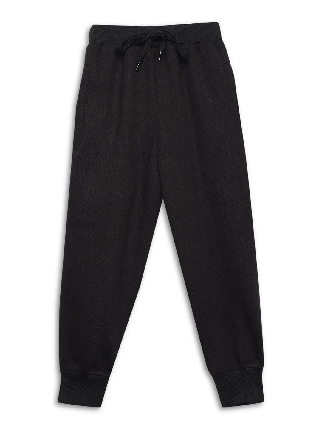 Vimal Jonney Black Solid Cotton Fleece Trackpant for Kids