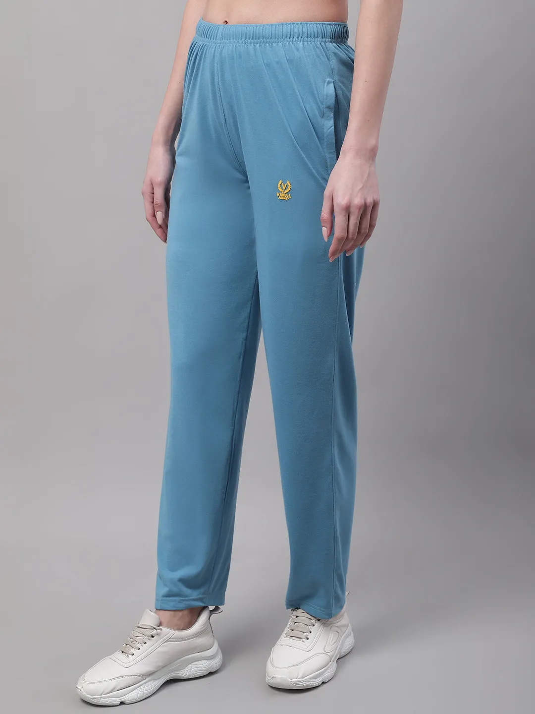 Vimal Jonney Blue Regular fit Cotton Trackpant for Women(Zip On 1 Side Pocket)