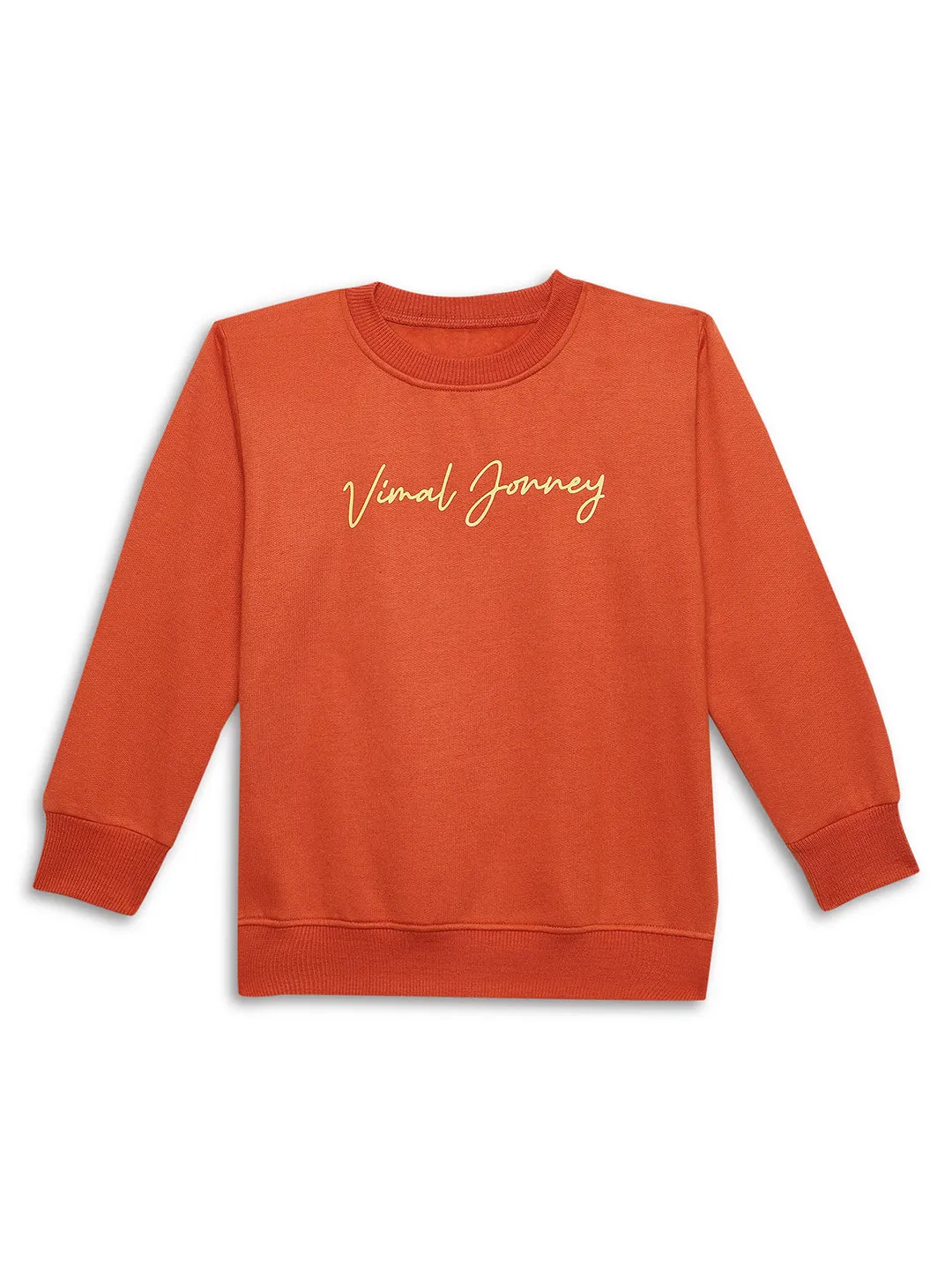 Vimal Jonney Rust Printed Round Neck Cotton Fleece Tracksuit Co-ord Set for Kids