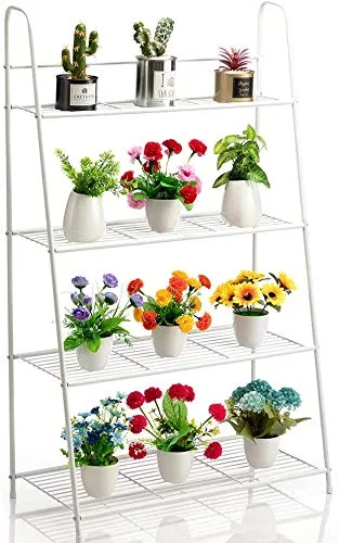 Weston Crafts 4 Tier Metal Plant Stand, Ladder-Shaped Storage Rack Stand Shelf, Shoe Organizer, Utility Storage for Indoor Outdoor Use, White