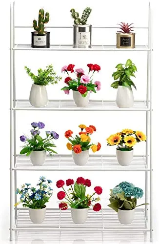 Weston Crafts 4 Tier Metal Plant Stand, Ladder-Shaped Storage Rack Stand Shelf, Shoe Organizer, Utility Storage for Indoor Outdoor Use, White