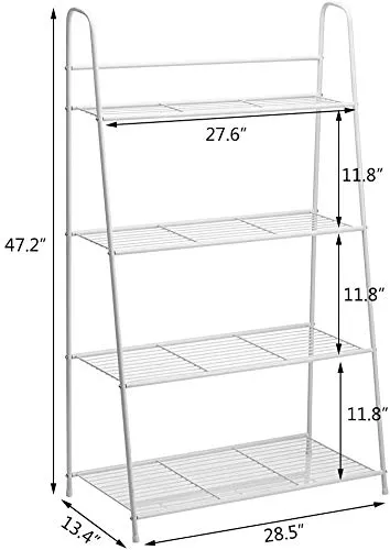 Weston Crafts 4 Tier Metal Plant Stand, Ladder-Shaped Storage Rack Stand Shelf, Shoe Organizer, Utility Storage for Indoor Outdoor Use, White