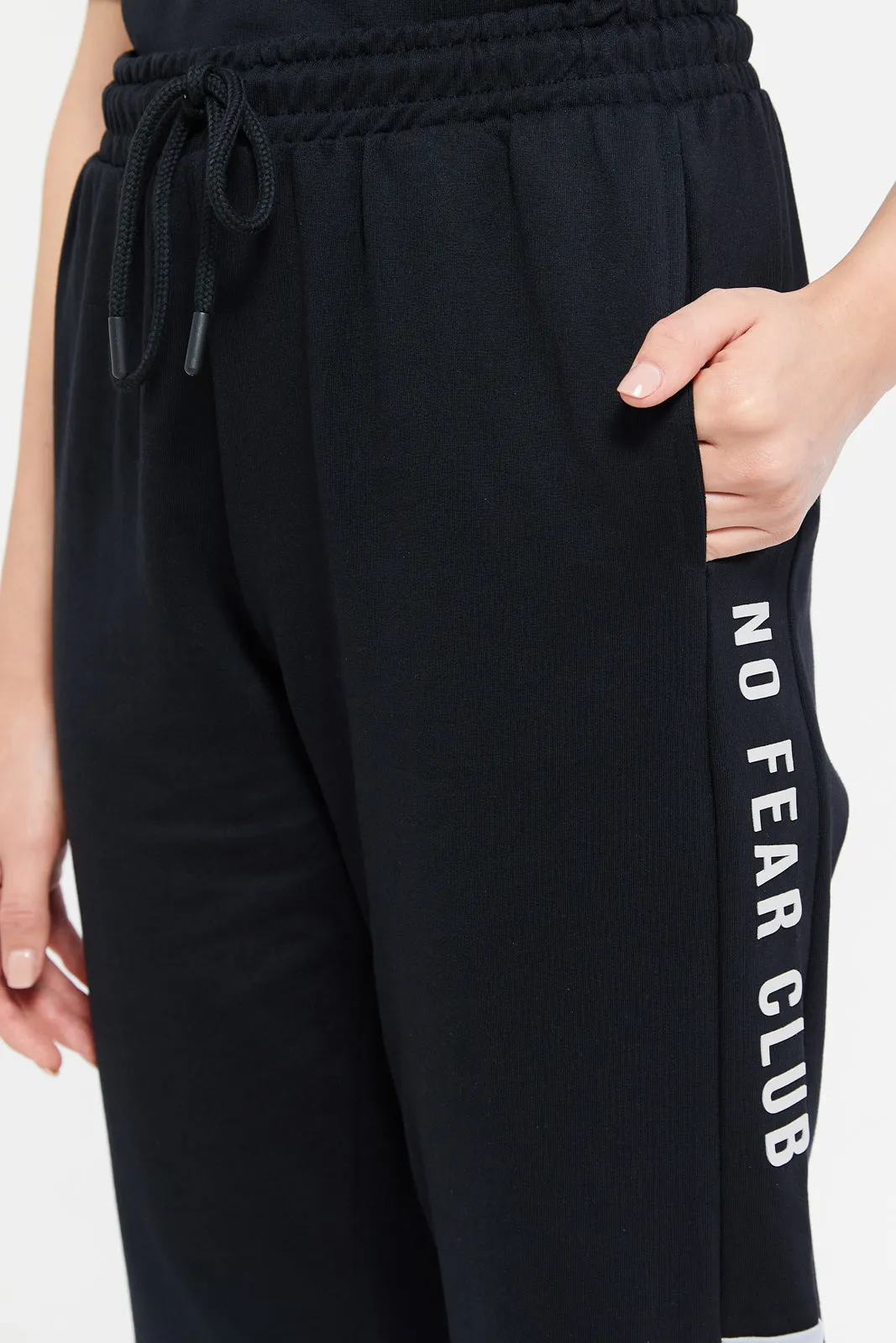 Women Black Track Pants With Print