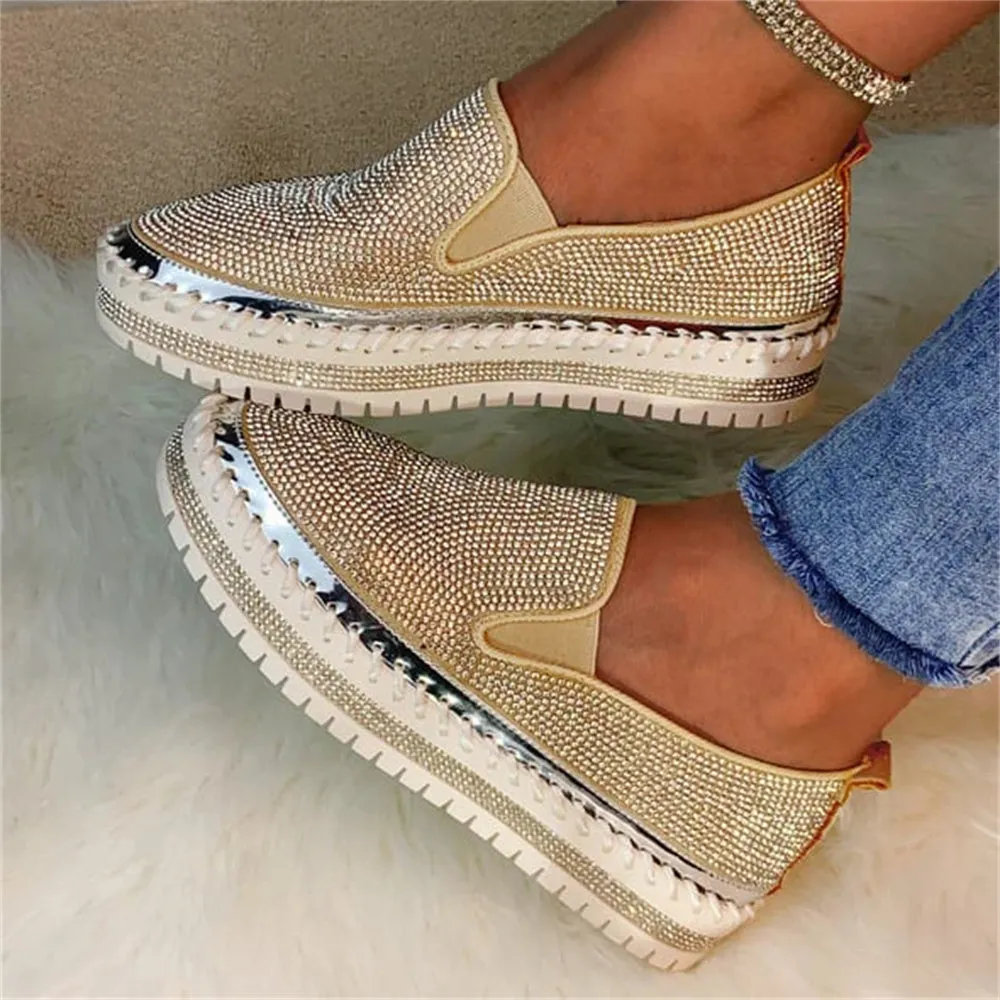 Women Rhinestone Platform Breathable Slip-on Shoes