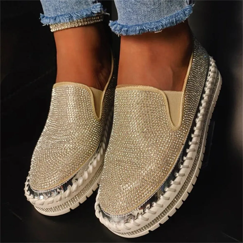 Women Rhinestone Platform Breathable Slip-on Shoes