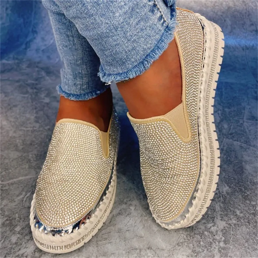 Women Rhinestone Platform Breathable Slip-on Shoes