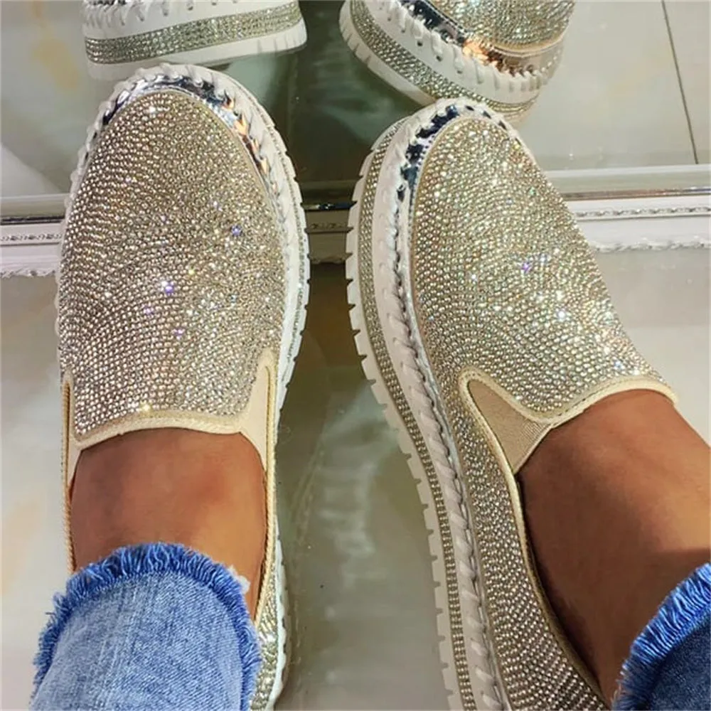 Women Rhinestone Platform Breathable Slip-on Shoes