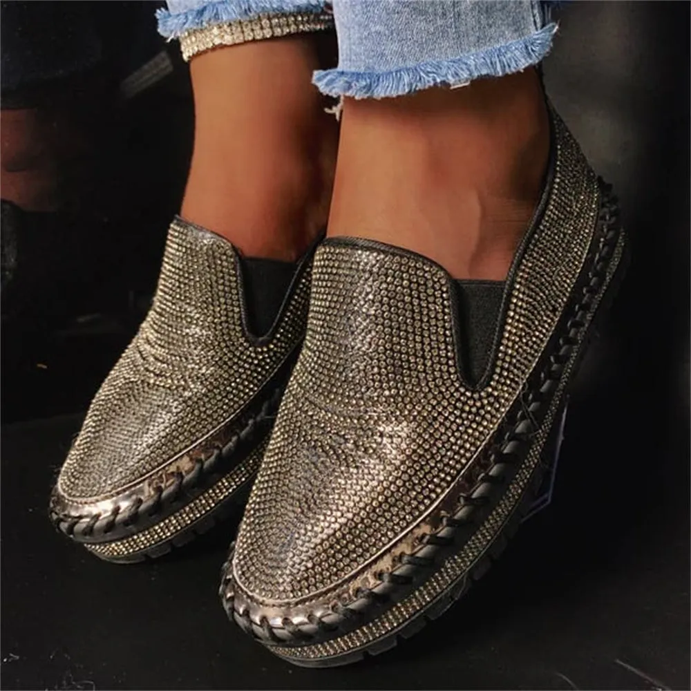 Women Rhinestone Platform Breathable Slip-on Shoes