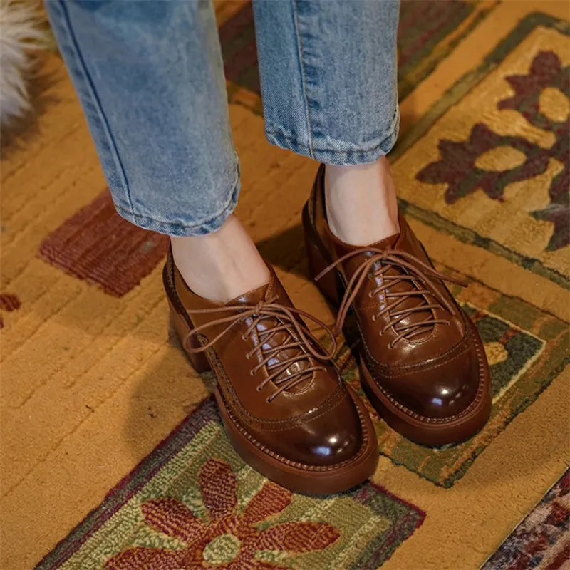 Women's Classic Oxford-style Vegan Leather with Thick Heels Shoes