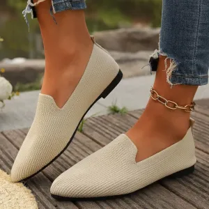 Women's Loafers Pointed Toe Solid Color Mesh Breathable Womens Shoes Casual Shallow Mouth Slip-On Lightweight Women's Flat Shoes