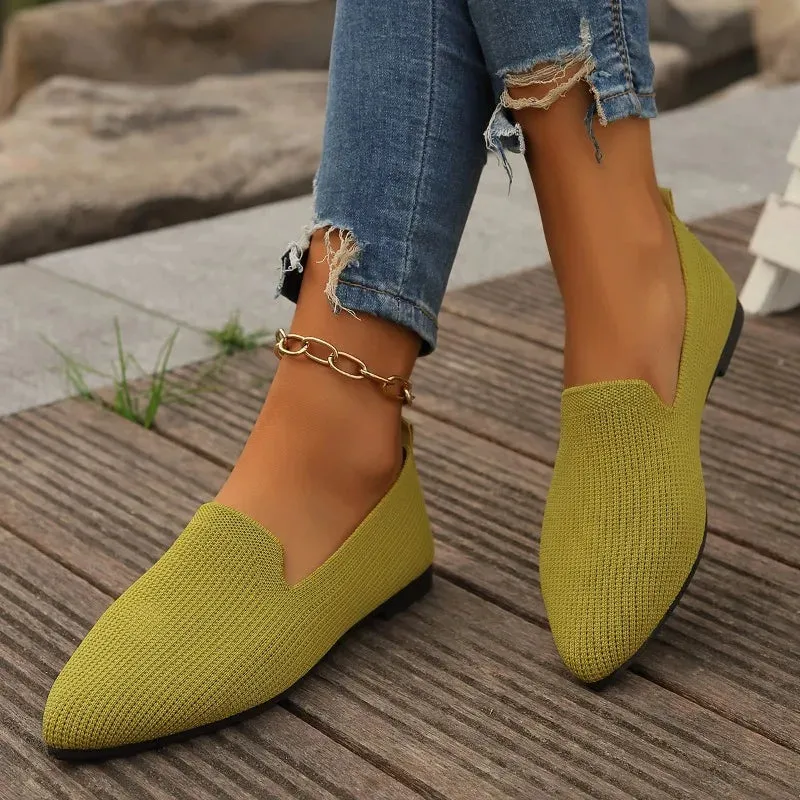 Women's Loafers Pointed Toe Solid Color Mesh Breathable Womens Shoes Casual Shallow Mouth Slip-On Lightweight Women's Flat Shoes