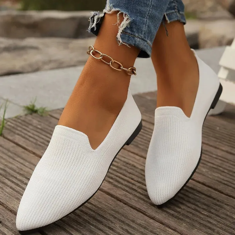 Women's Loafers Pointed Toe Solid Color Mesh Breathable Womens Shoes Casual Shallow Mouth Slip-On Lightweight Women's Flat Shoes