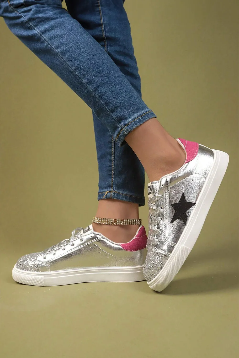 Women's Metallic Luster Star Pattern Slip On Flat Shoes