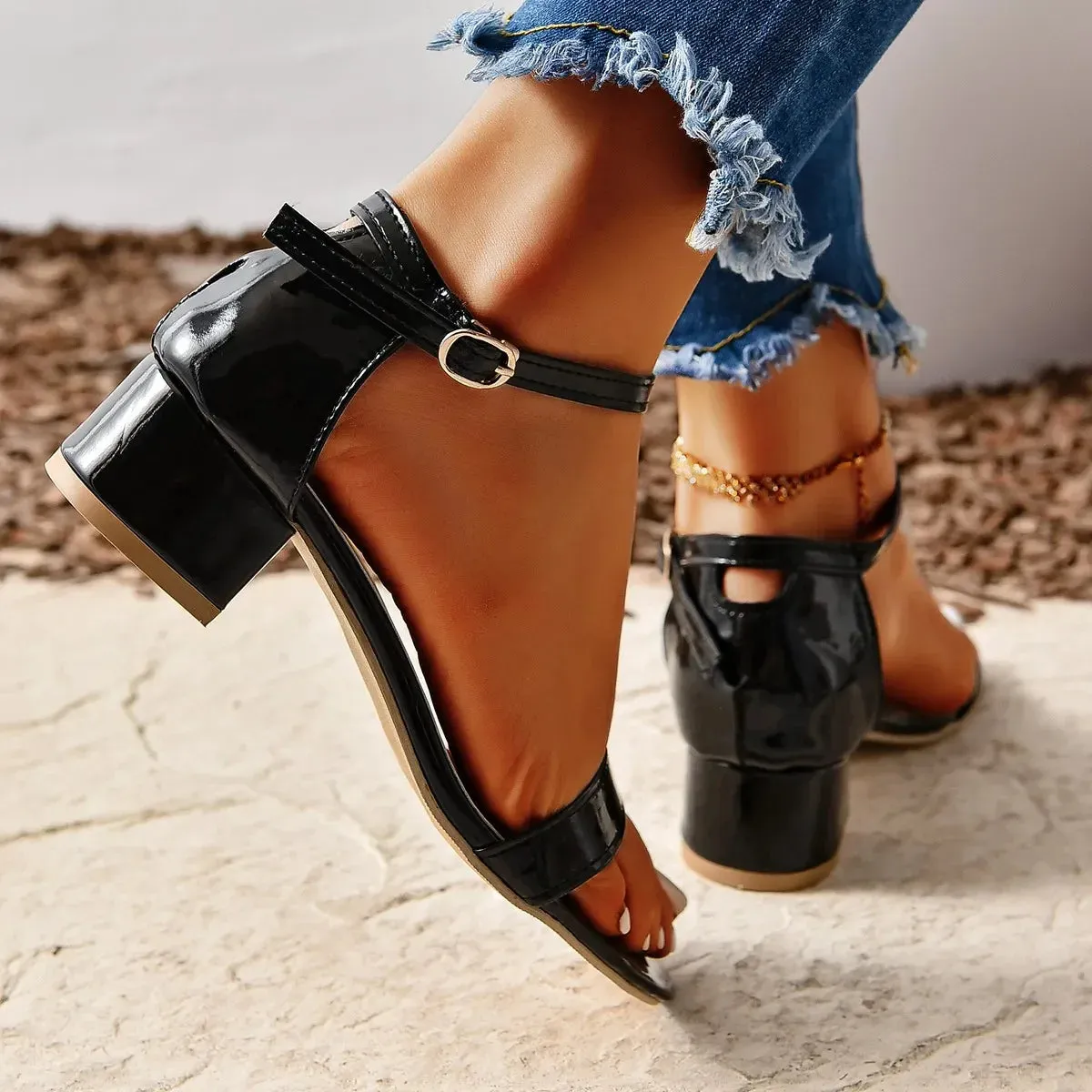 Women's Narrow Band Low Heel Sandal Fashion Shoes