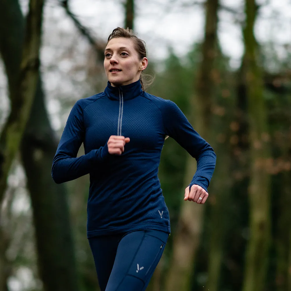 Womens Zephyr Zip Grid Fleece (Navy)